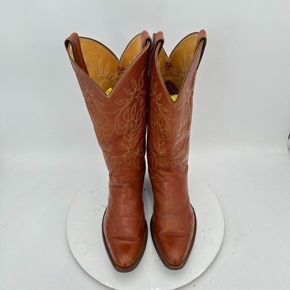 Justin L 4115 Men Size 7.5D Brown Tan Leather Pull On Western Cowboy Boot - Picture 3 of 13